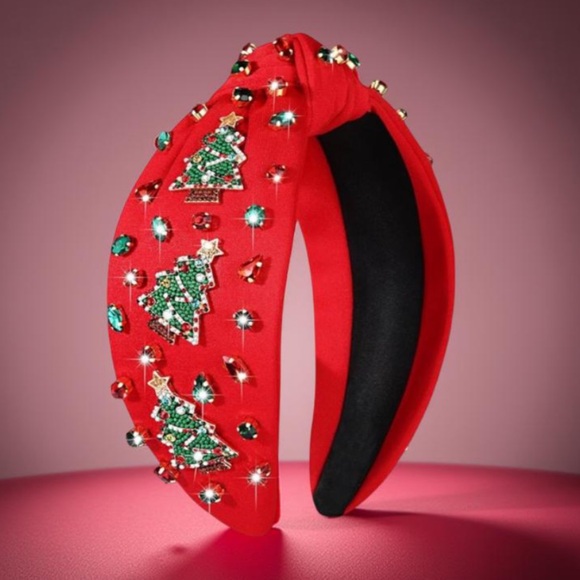 Christmas Headbands Festive Red Headband with Christmas Tree Embellishme… - Picture 15 of 16